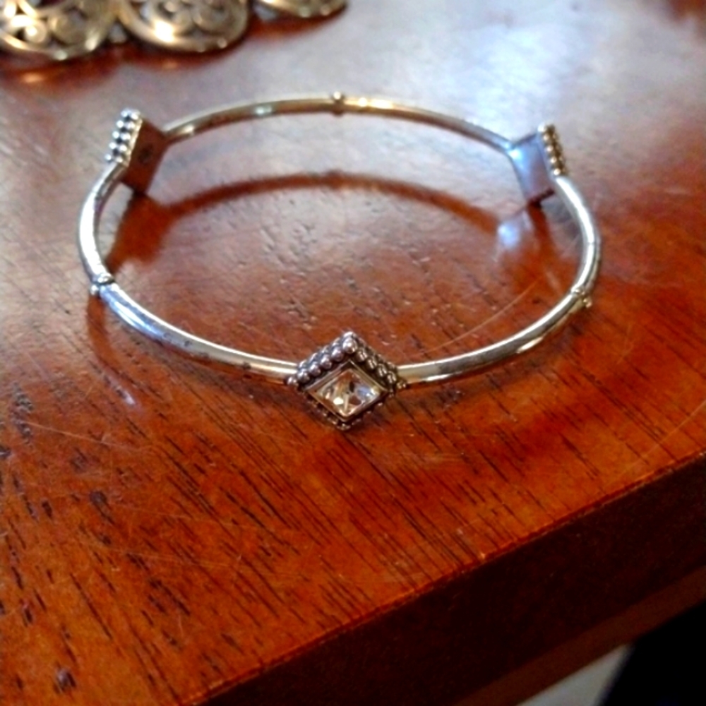 BRIGHTON Silver plated Bangle Bracelet with three crystal squares